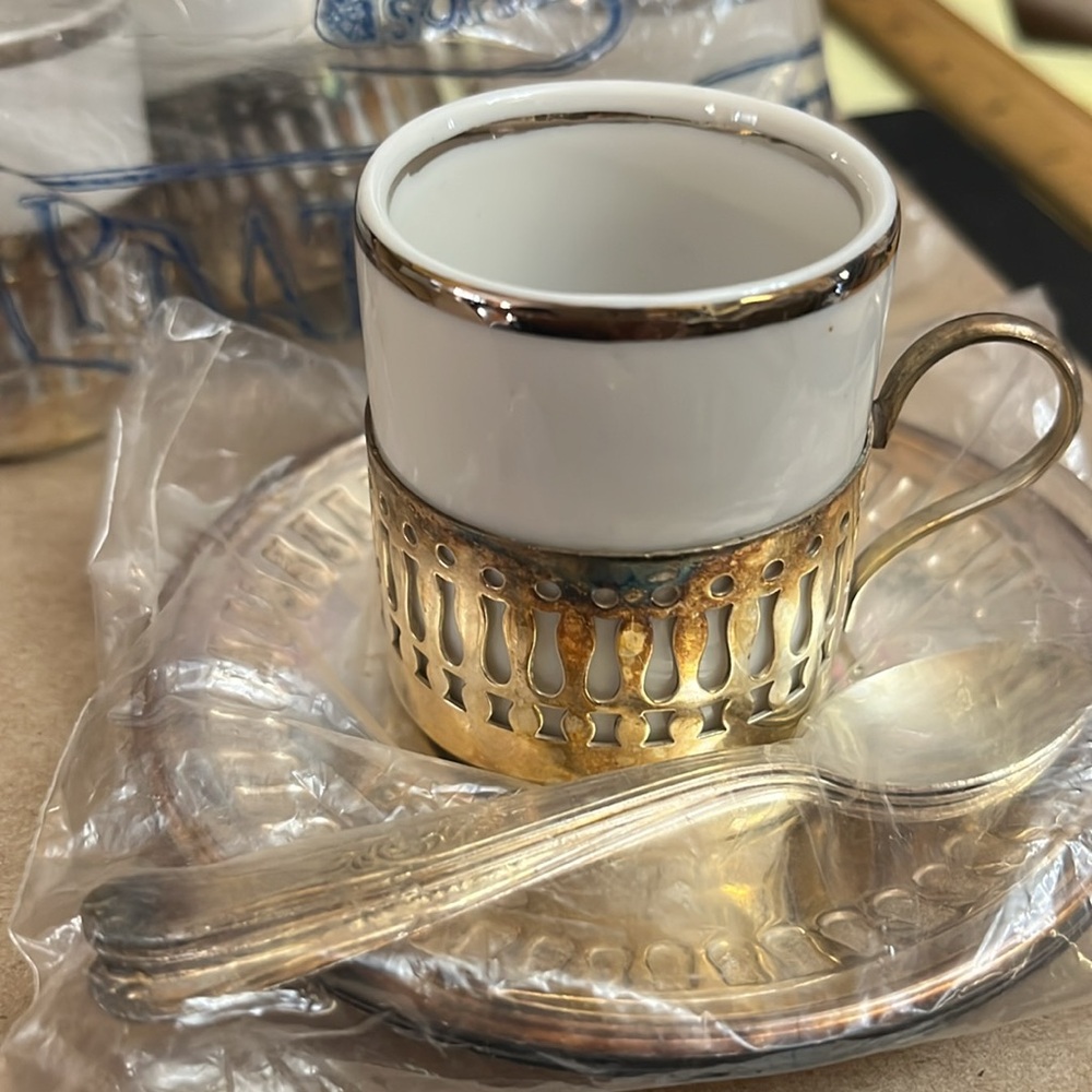 William Adams Demitasse Set with Spoons & saucers. Service for 4. Brazil. Wolff.
